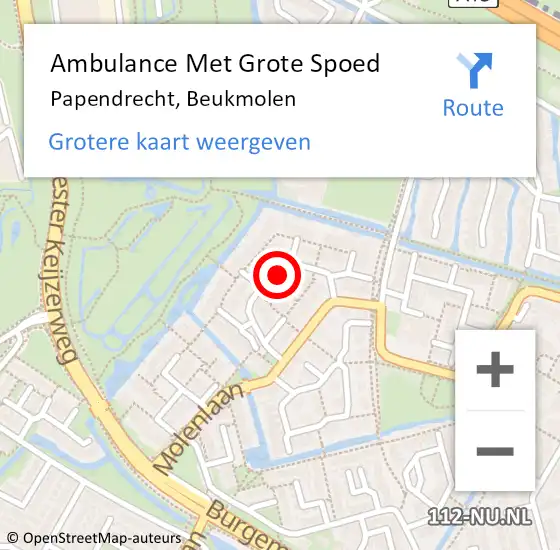 Locatie op kaart van de 112 melding: Ambulance Met Grote Spoed Naar Papendrecht, Beukmolen op 8 november 2019 10:05