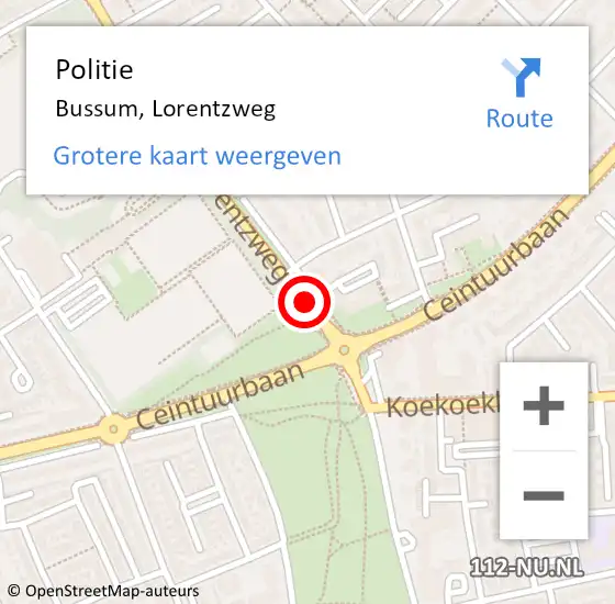 Locatie op kaart van de 112 melding: Politie Bussum, Lorentzweg op 8 november 2019 14:38