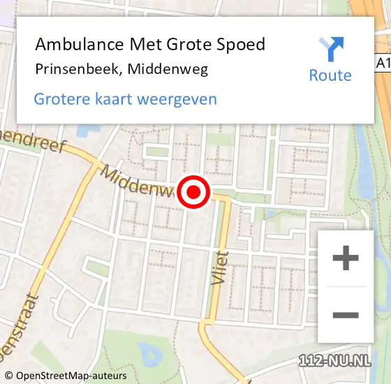 Locatie op kaart van de 112 melding: Ambulance Met Grote Spoed Naar Prinsenbeek, Middenweg op 8 november 2019 16:29