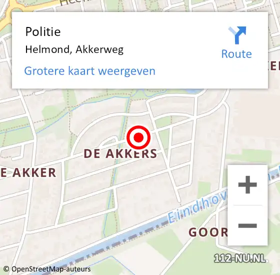 Locatie op kaart van de 112 melding: Politie Helmond, Akkerweg op 8 november 2019 17:50