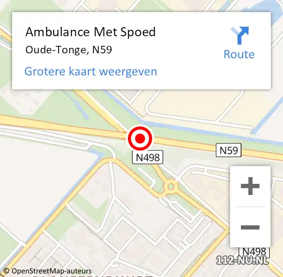 Locatie op kaart van de 112 melding: Ambulance Met Spoed Naar Oude-Tonge, N59 hectometerpaal: 49,0 op 8 november 2019 18:17