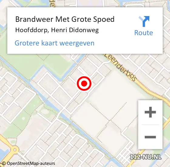 Locatie op kaart van de 112 melding: Brandweer Met Grote Spoed Naar Hoofddorp, Henri Didonweg op 8 november 2019 18:27
