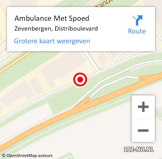 Locatie op kaart van de 112 melding: Ambulance Met Spoed Naar Zevenbergen, Distriboulevard op 8 november 2019 19:11