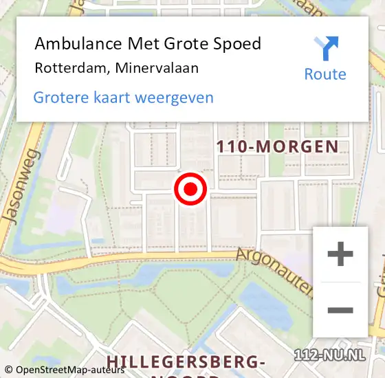 Locatie op kaart van de 112 melding: Ambulance Met Grote Spoed Naar Rotterdam, Minervalaan op 8 november 2019 19:22