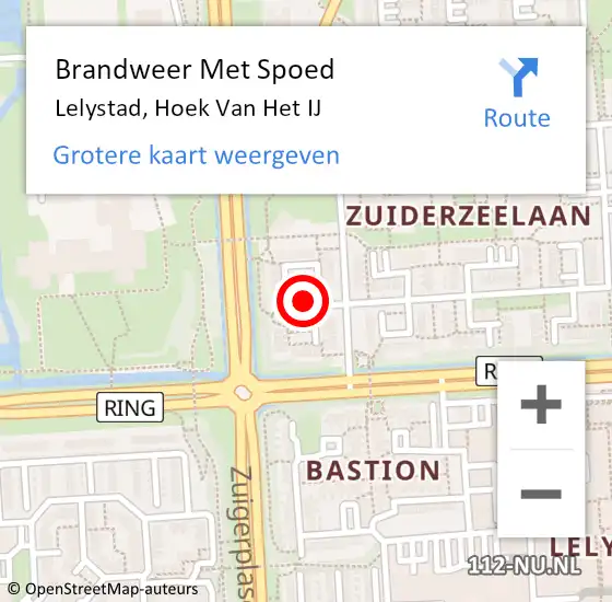 Locatie op kaart van de 112 melding: Brandweer Met Spoed Naar Lelystad, Hoek Van Het IJ op 8 november 2019 20:41