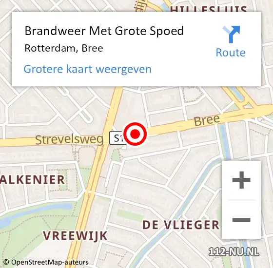 Locatie op kaart van de 112 melding: Brandweer Met Grote Spoed Naar Rotterdam, Bree op 8 november 2019 21:08