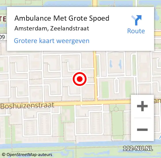 Locatie op kaart van de 112 melding: Ambulance Met Grote Spoed Naar Amsterdam, Zeelandstraat op 9 november 2019 10:00