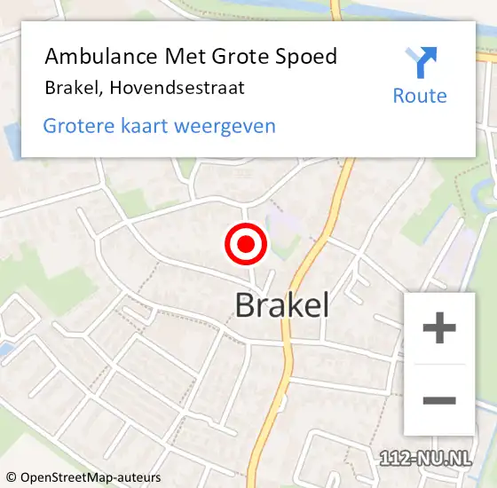 Locatie op kaart van de 112 melding: Ambulance Met Grote Spoed Naar Brakel, Hovendsestraat op 9 november 2019 14:04