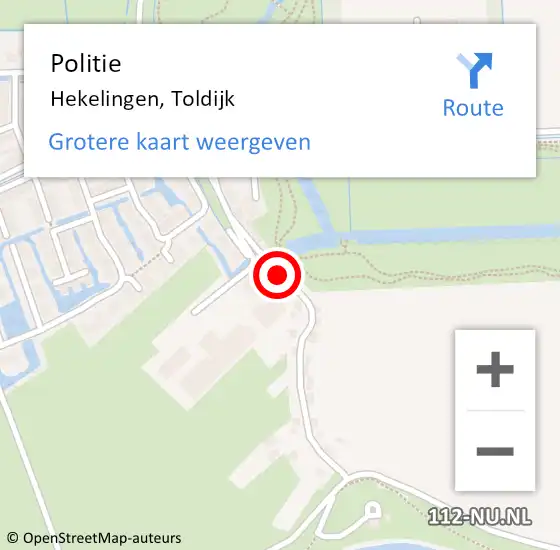 Locatie op kaart van de 112 melding: Politie Hekelingen, Toldijk op 9 november 2019 21:03