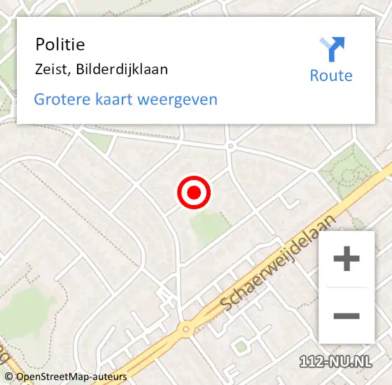 Locatie op kaart van de 112 melding: Politie Zeist, Bilderdijklaan op 9 november 2019 21:45