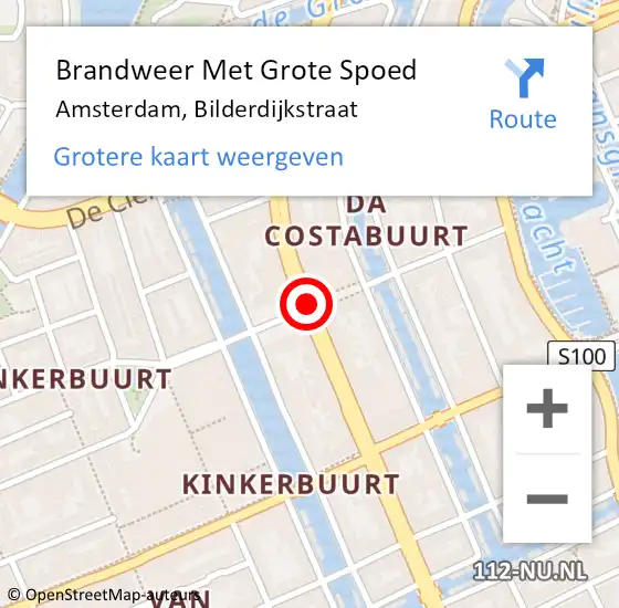 Locatie op kaart van de 112 melding: Brandweer Met Grote Spoed Naar Amsterdam, Bilderdijkstraat op 9 november 2019 22:52