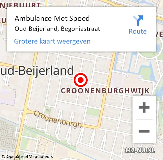 Locatie op kaart van de 112 melding: Ambulance Met Spoed Naar Oud-Beijerland, Begoniastraat op 10 november 2019 05:22