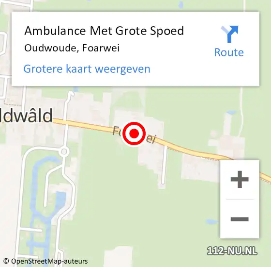 Locatie op kaart van de 112 melding: Ambulance Met Grote Spoed Naar Oudwoude, Foarwei op 10 november 2019 10:41