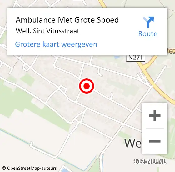 Locatie op kaart van de 112 melding: Ambulance Met Grote Spoed Naar Well, Sint Vitusstraat op 10 november 2019 10:52