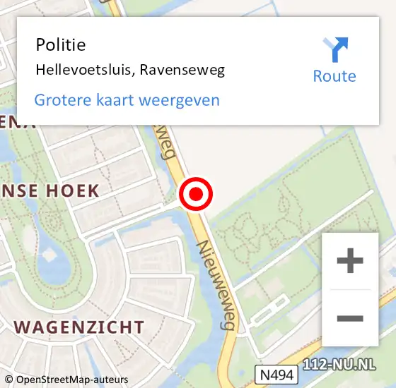 Locatie op kaart van de 112 melding: Politie Hellevoetsluis, Ravenseweg op 10 november 2019 12:12