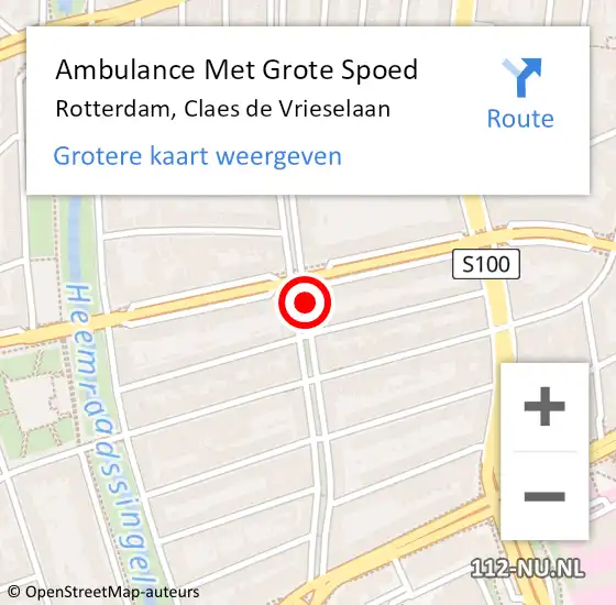 Locatie op kaart van de 112 melding: Ambulance Met Grote Spoed Naar Rotterdam, Claes De Vrieselaan op 10 november 2019 12:49