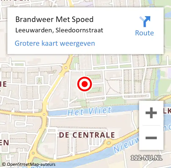Locatie op kaart van de 112 melding: Brandweer Met Spoed Naar Leeuwarden, Sleedoornstraat op 10 november 2019 16:06