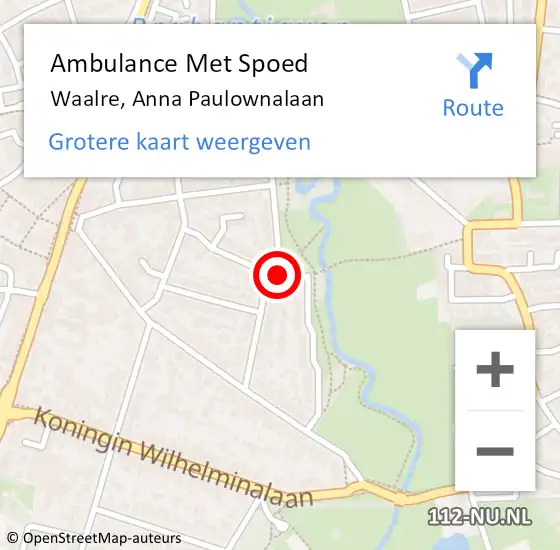 Locatie op kaart van de 112 melding: Ambulance Met Spoed Naar Waalre, Anna Paulownalaan op 10 november 2019 19:01