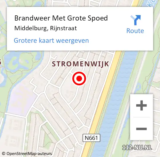Locatie op kaart van de 112 melding: Brandweer Met Grote Spoed Naar Middelburg, Rijnstraat op 11 november 2019 11:45