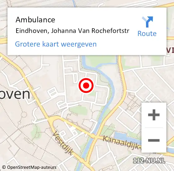 Locatie op kaart van de 112 melding: Ambulance Eindhoven, Johanna Van Rochefortstr op 11 november 2019 13:53