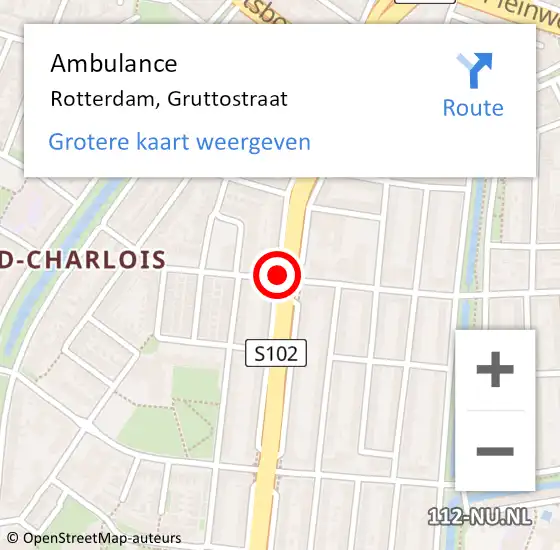 Locatie op kaart van de 112 melding: Ambulance Rotterdam, Gruttostraat op 11 november 2019 14:27