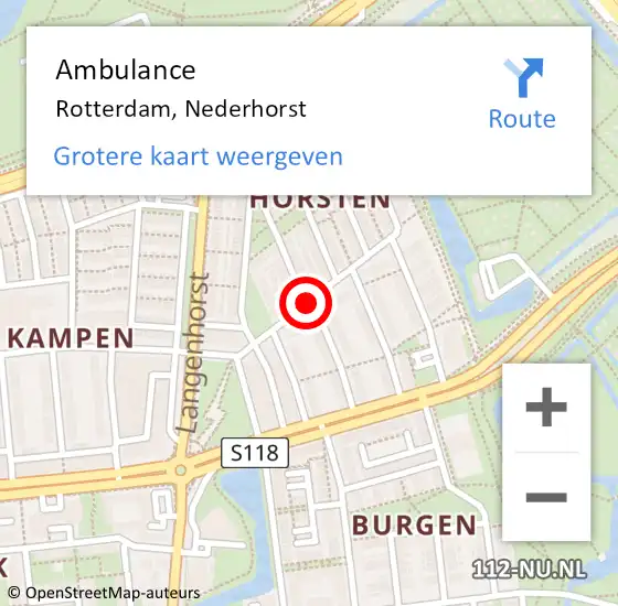 Locatie op kaart van de 112 melding: Ambulance Rotterdam, Nederhorst op 11 november 2019 19:22