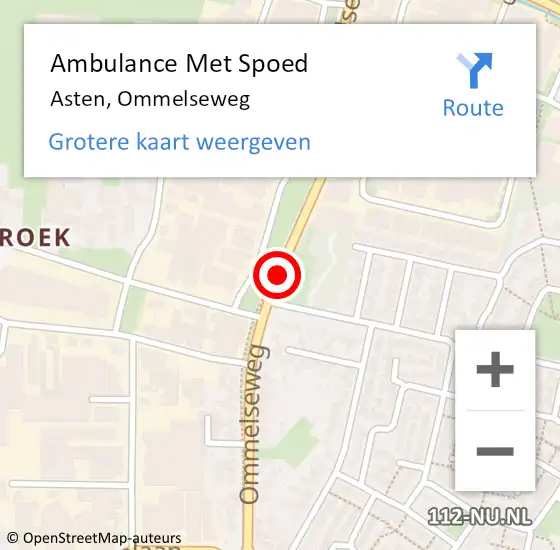Locatie op kaart van de 112 melding: Ambulance Met Spoed Naar Asten, Ommelseweg op 12 november 2019 07:43