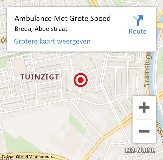 Locatie op kaart van de 112 melding: Ambulance Met Grote Spoed Naar Breda, Abeelstraat op 12 november 2019 08:45