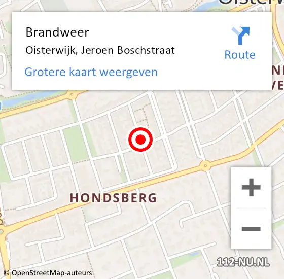 Locatie op kaart van de 112 melding: Brandweer Oisterwijk, Jeroen Boschstraat op 12 november 2019 09:39