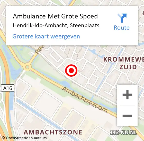 Locatie op kaart van de 112 melding: Ambulance Met Grote Spoed Naar Hendrik-Ido-Ambacht, Steenplaats op 12 november 2019 10:01