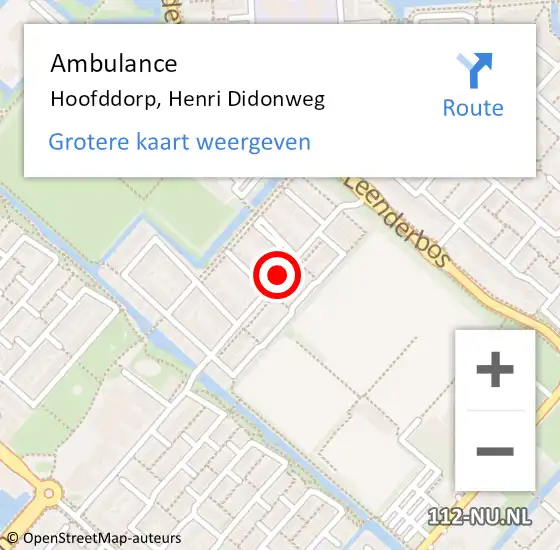 Locatie op kaart van de 112 melding: Ambulance Hoofddorp, Henri Didonweg op 12 november 2019 12:28