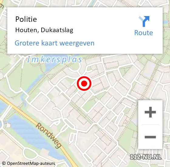 Locatie op kaart van de 112 melding: Politie Houten, Dukaatslag op 12 november 2019 15:46