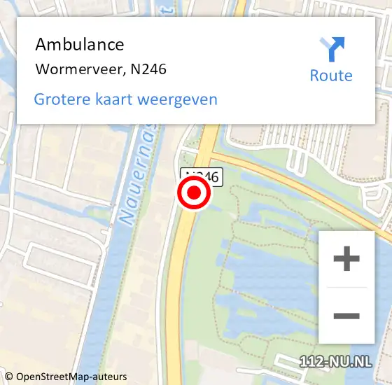 Locatie op kaart van de 112 melding: Ambulance Wormerveer, N246 op 12 november 2019 18:40