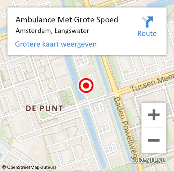 Locatie op kaart van de 112 melding: Ambulance Met Grote Spoed Naar Amsterdam, Langswater op 12 november 2019 20:35