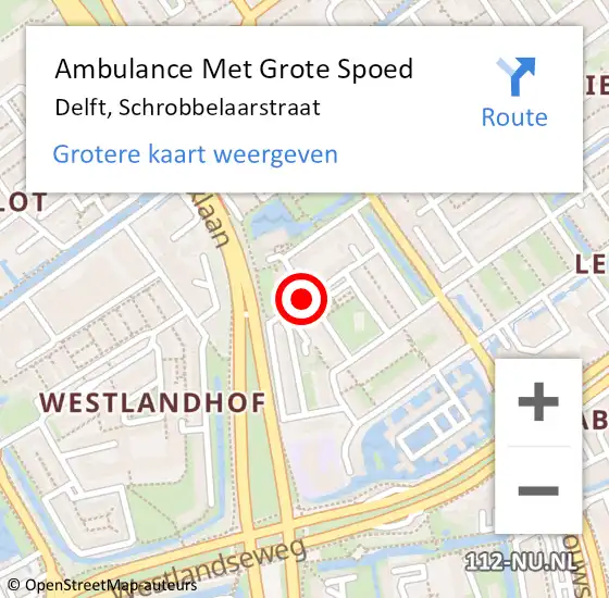 Locatie op kaart van de 112 melding: Ambulance Met Grote Spoed Naar Delft, Schrobbelaarstraat op 12 november 2019 22:31