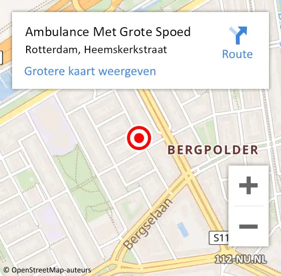 Locatie op kaart van de 112 melding: Ambulance Met Grote Spoed Naar Rotterdam, Heemskerkstraat op 12 november 2019 23:32