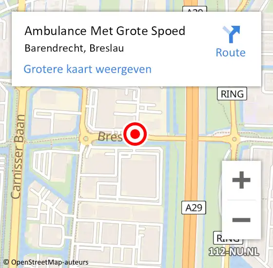 Locatie op kaart van de 112 melding: Ambulance Met Grote Spoed Naar Barendrecht, Breslau op 13 november 2019 10:33