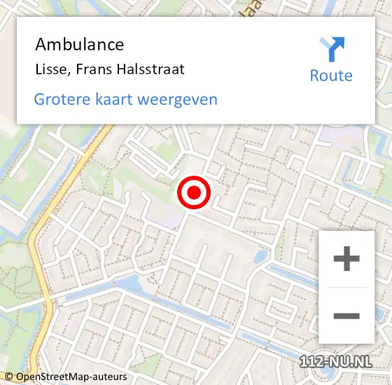 Locatie op kaart van de 112 melding: Ambulance Lisse, Frans Halsstraat op 13 november 2019 15:32
