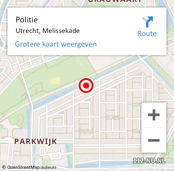Locatie op kaart van de 112 melding: Politie Utrecht, Melissekade op 13 november 2019 16:59