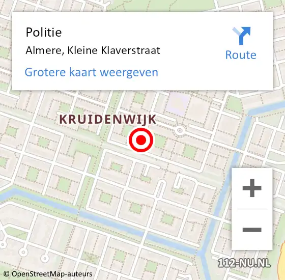 Locatie op kaart van de 112 melding: Politie Almere, Kleine Klaverstraat op 13 november 2019 17:14