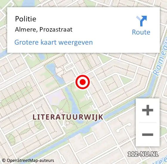 Locatie op kaart van de 112 melding: Politie Almere, Prozastraat op 13 november 2019 17:35