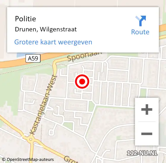 Locatie op kaart van de 112 melding: Politie Drunen, Wilgenstraat op 13 november 2019 18:11