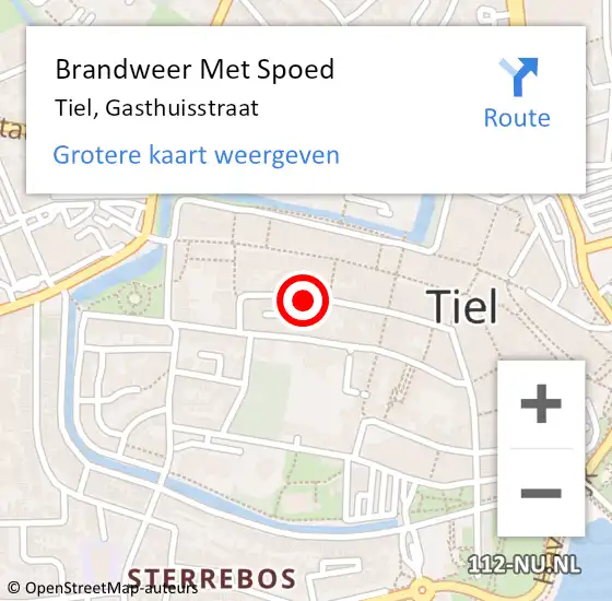 Locatie op kaart van de 112 melding: Brandweer Met Spoed Naar Tiel, Gasthuisstraat op 13 november 2019 18:32