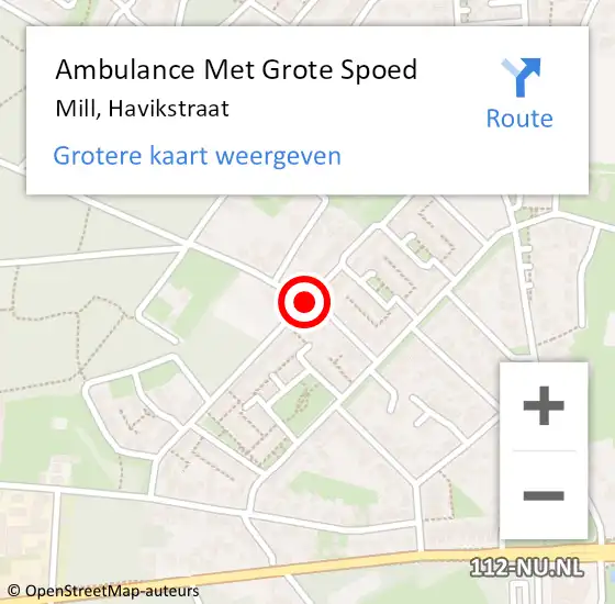 Locatie op kaart van de 112 melding: Ambulance Met Grote Spoed Naar Mill, Havikstraat op 13 november 2019 18:37