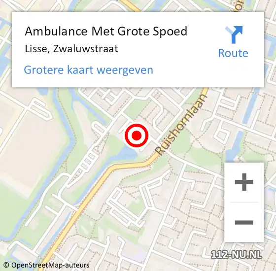 Locatie op kaart van de 112 melding: Ambulance Met Grote Spoed Naar Lisse, Zwaluwstraat op 14 november 2019 01:00