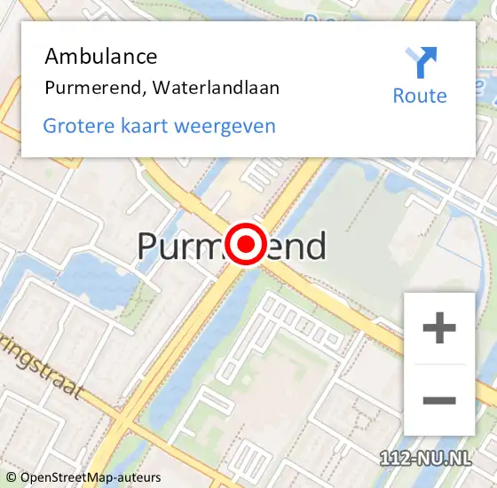 Locatie op kaart van de 112 melding: Ambulance Purmerend, Waterlandlaan op 14 november 2019 02:21