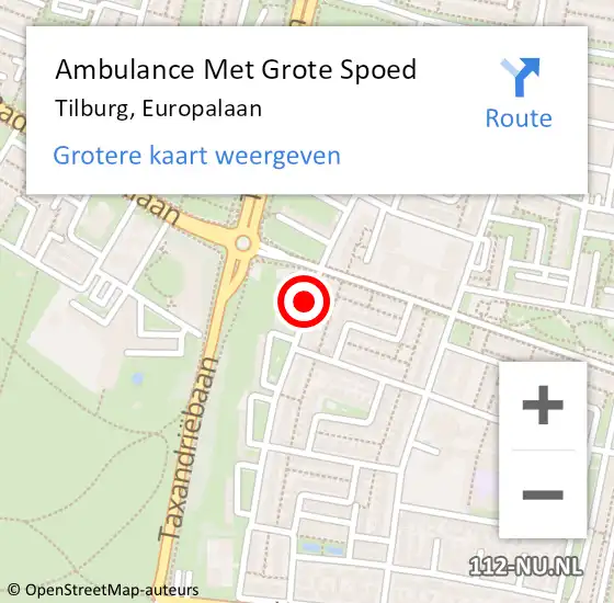 Locatie op kaart van de 112 melding: Ambulance Met Grote Spoed Naar Tilburg, Europalaan op 14 november 2019 04:21