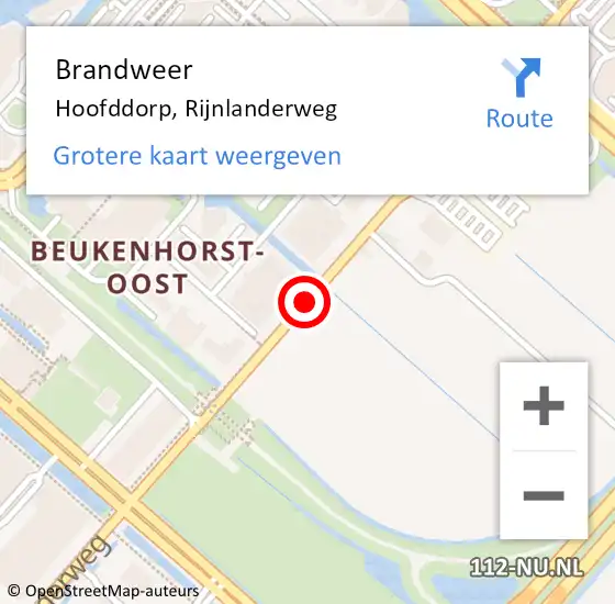 Locatie op kaart van de 112 melding: Brandweer Hoofddorp, Rijnlanderweg op 14 november 2019 06:42