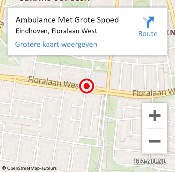 Locatie op kaart van de 112 melding: Ambulance Met Grote Spoed Naar Eindhoven, Floralaan West op 14 november 2019 08:34