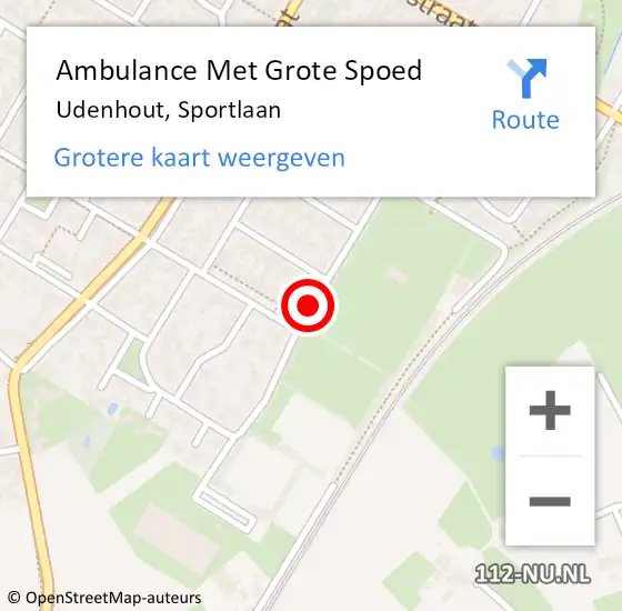 Locatie op kaart van de 112 melding: Ambulance Met Grote Spoed Naar Udenhout, Sportlaan op 14 november 2019 09:44